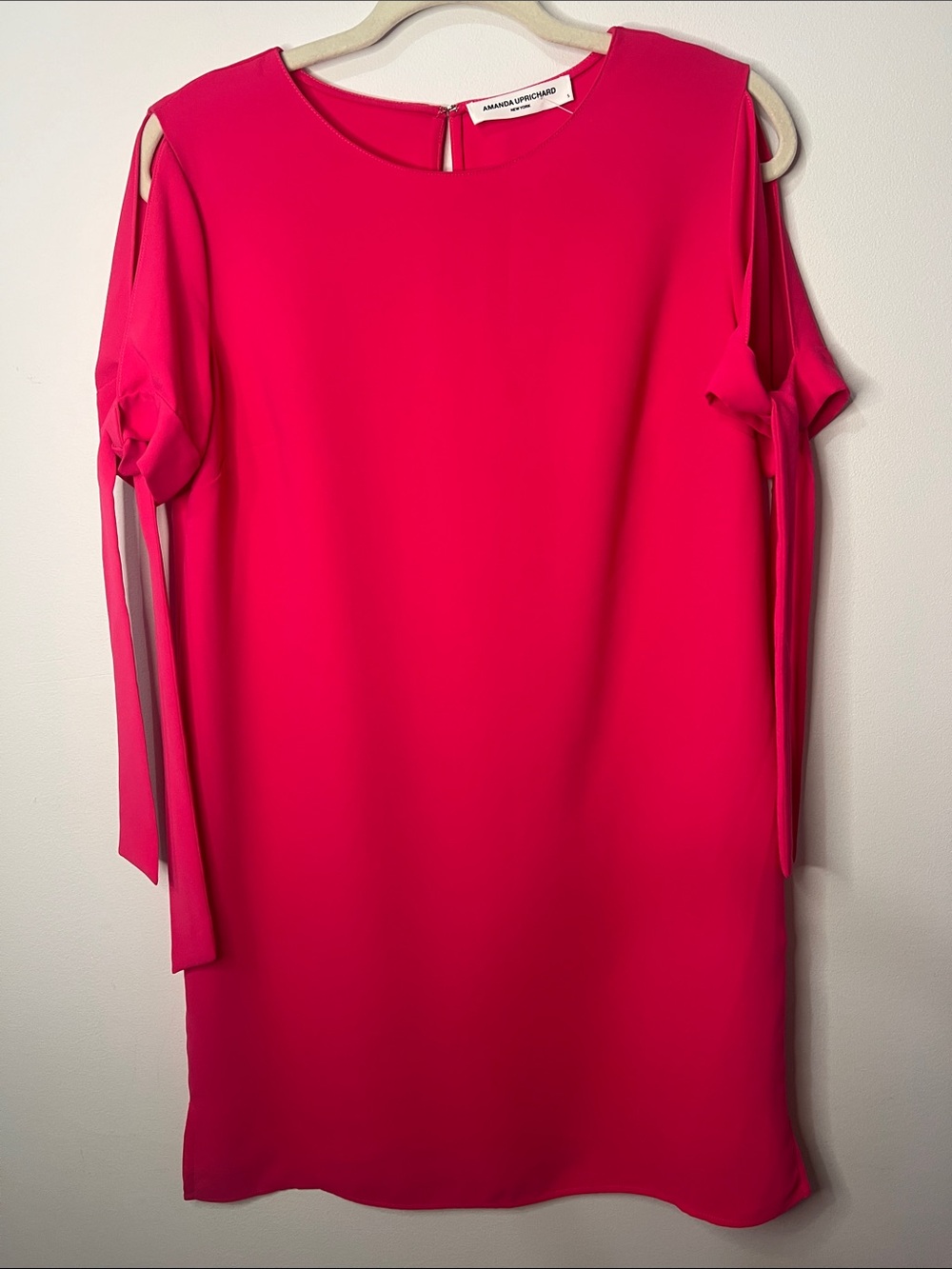 Amanda Uprichard Fuchsia Cold-Shoulder Tie-Sleeve Mini Dress